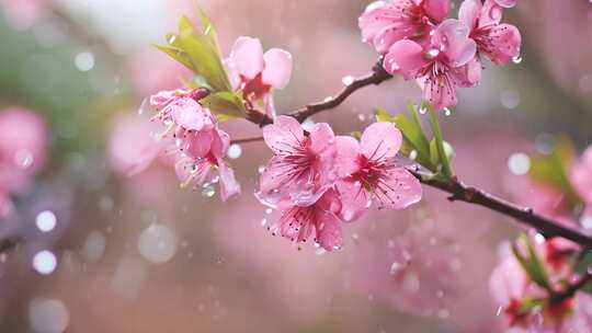 春天雨中桃花特写视频素材模板下载