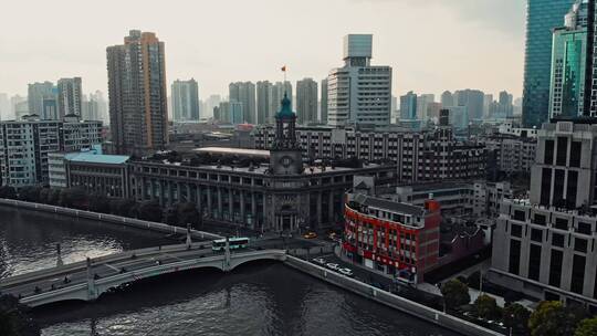 航拍上海苏州河外滩视频素材模板下载