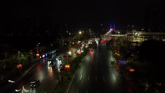 夜景路灯车流行驶航拍