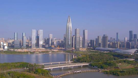 航拍推镜头深圳湾高楼建筑视频素材模板下载
