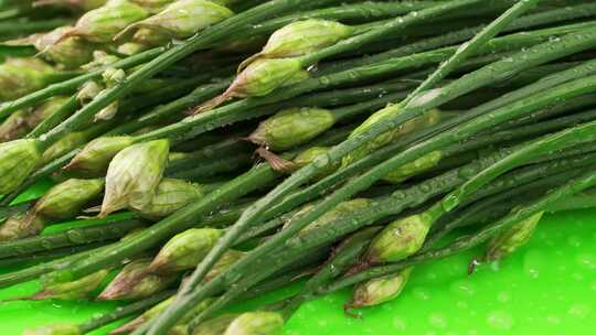 地方特色时令小菜韭苔炒鸡蛋烹饪过程