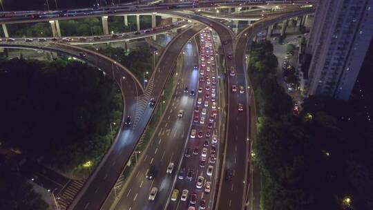 上海延安高架夜景航拍