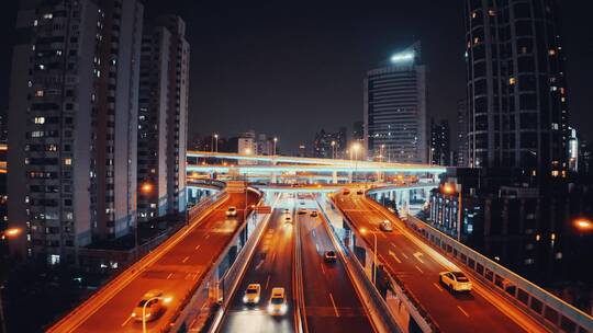 繁华上海南北高架夜景航拍