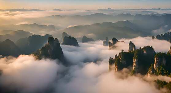 张家界山峰云海山脉日出风景云雾大自然奇峰