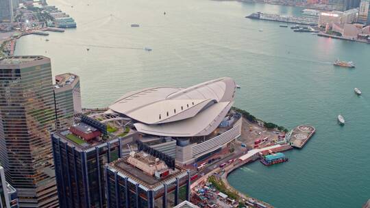 香港会议展览中心航拍视频素材模板下载