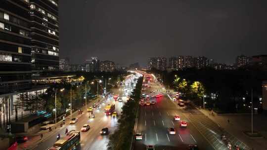 广州大桥夜景航拍车流交通广州大道广州越秀