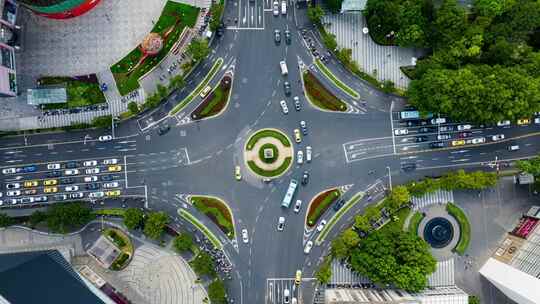 俯拍南京新街口核心区车流延时