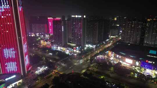 河南新乡城市夜景交通航拍