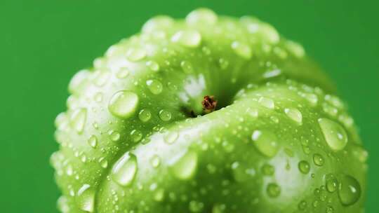 带水珠的青苹果特写