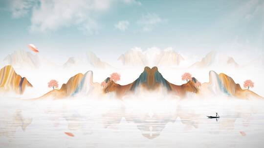 4K中国风山水画背景视频