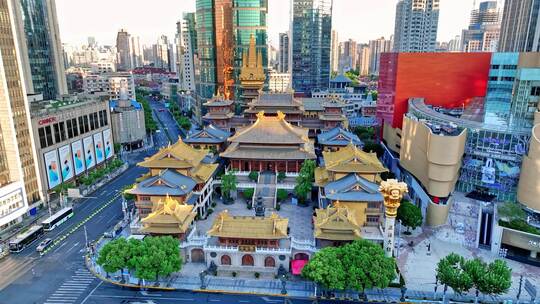 上海静安寺日出超清质感航拍
