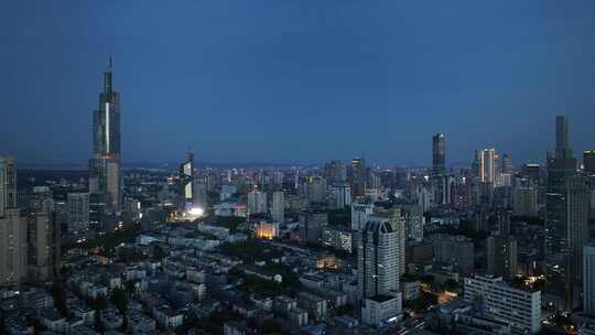 南京鼓楼区南京城市大景紫峰大厦夜景航拍