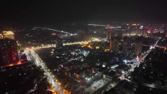 湖北黄梅县城市夜景灯光航拍