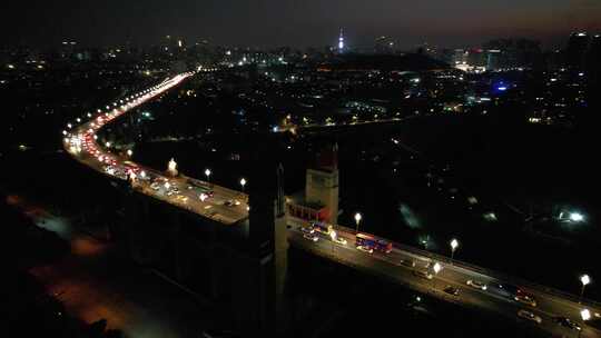 南京长江大桥夜景航拍素材