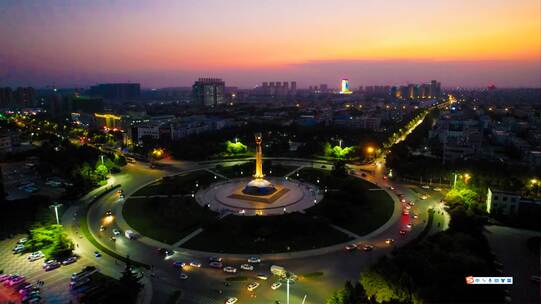 航拍桓台大转盘夜景-淄博桓台地标建筑物