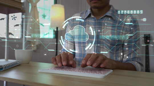 使用键盘和全息投影的技术展示未来科技