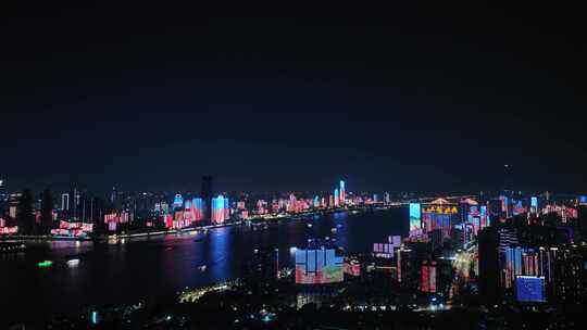 武汉夜景航拍长江两岸夜景城市建筑都市风光