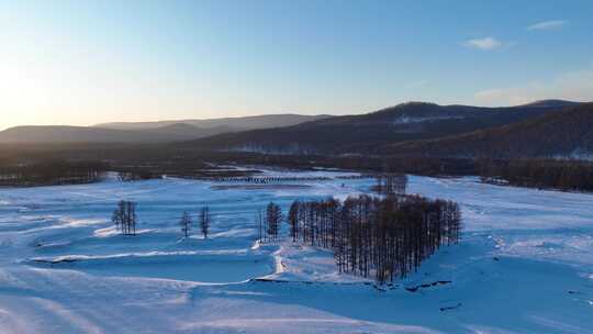 航拍山谷湿地雪原风光