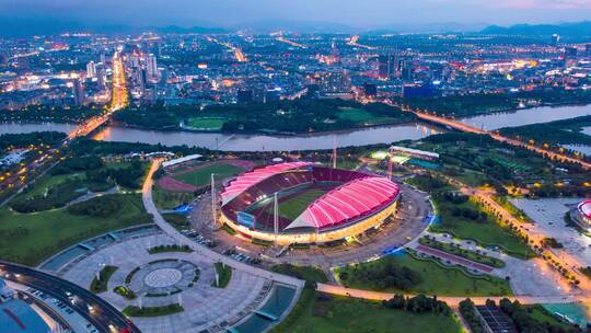 义乌市体育场夜景延时航拍