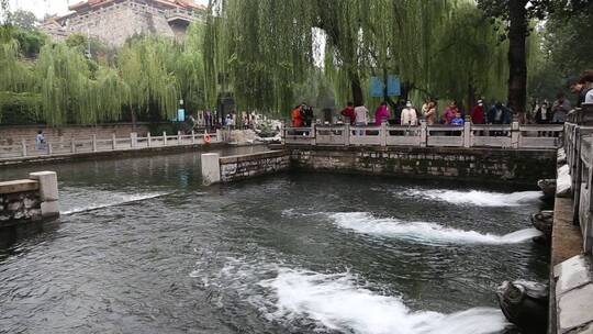 济南黑虎泉泉水喷涌，护城河解放阁游览