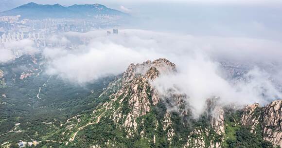 崂山浮山云海航拍大范围延时