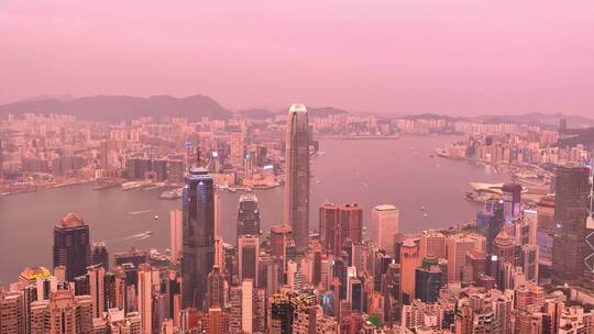 香港太平山顶眺望维多利亚港傍晚视频8K视频素材模板下载
