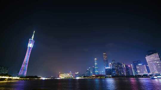 广州夜景延时珠江新城市中心高楼大厦