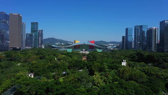 深圳福田市民中心市民公园低飞前进2视频素材模板下载