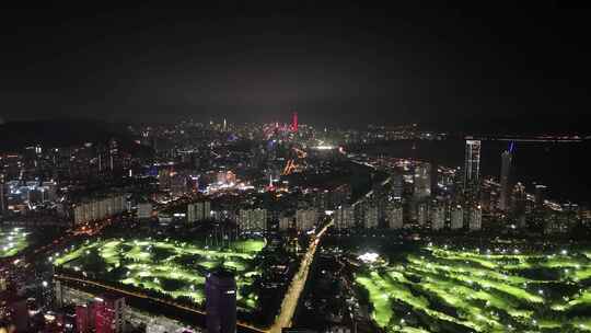 航拍深圳南山沙河高尔夫球场夜景