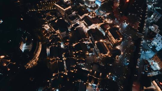 航拍深圳甘坑客家小镇夜景