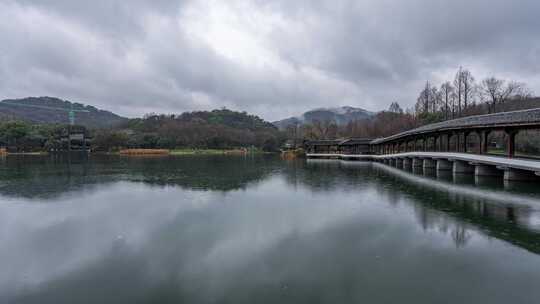 杭州西湖浴鹄湾 亭台楼阁 烟雨江南 延时视频素材模板下载