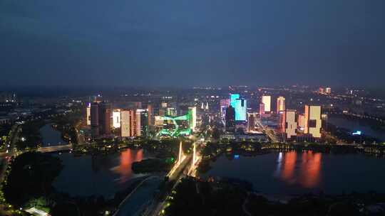 航拍河南郑州龙子湖金融中心夜景