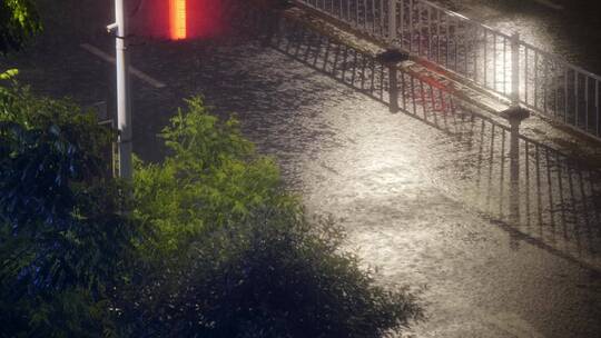 雨夜 大雨瓢泼 的 路面 城市街道