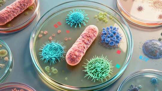 培养皿中细菌病菌微观画面