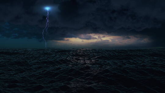 夜晚海上雷电的动画