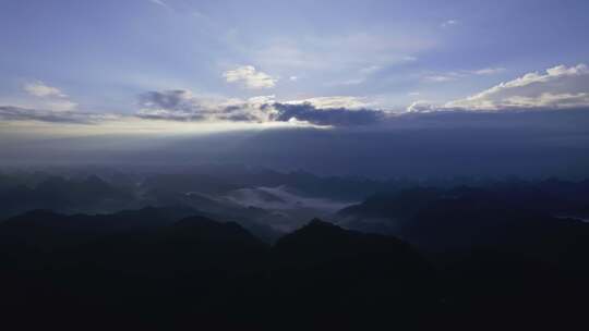 航拍清晨群山远山山峰喀斯特地貌