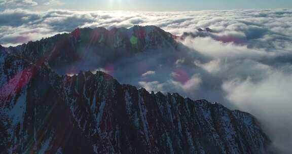 航拍川西巴郎雪山美丽风景高原地貌云海日出