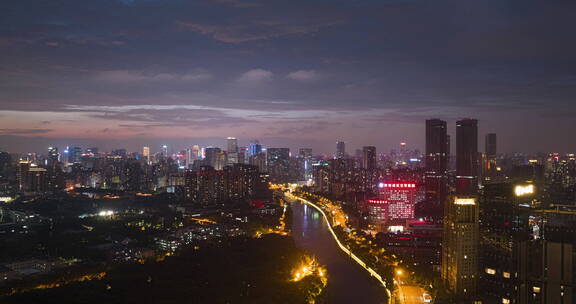 成都城市景观夜晚航拍延时