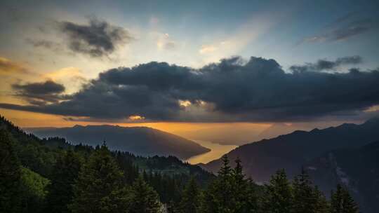 山河落日唯美风景夕阳青山绿水山川河流