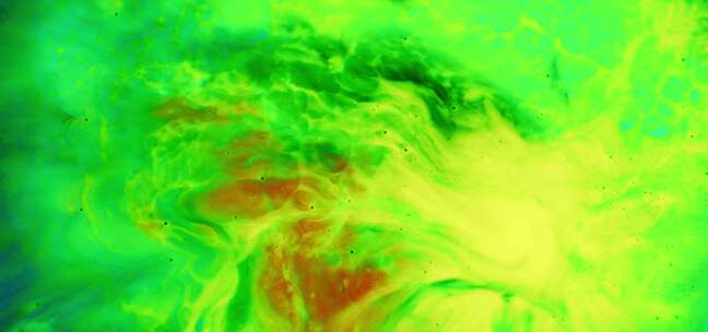 霓虹绿液体流入黄色混合物