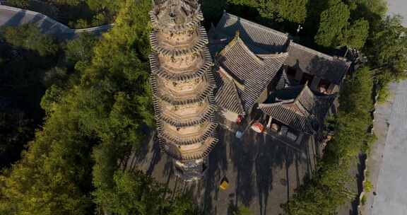 山西长治浊漳河谷原起寺青龙宝塔航拍