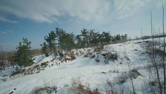 威海冬天雪景电视剧电影棚拍绿幕实拍素材8k