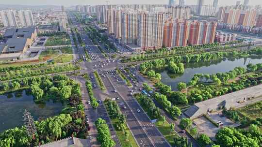 洛阳城市大景道路交通车流航拍