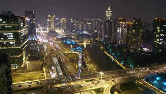 航拍杭州武林商圈大运河环球中心夜景