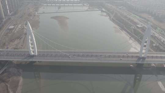 陕西西安航拍灞河元塑大桥河唯美高架桥地标