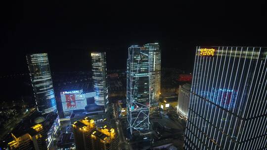 4K厦门会展闽南大剧院高楼城市夜景航拍视频素材模板下载
