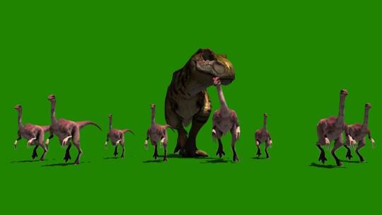 绿幕-侏罗纪-一大群恐龙