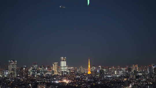 东京夜景高空俯瞰东京塔灯光