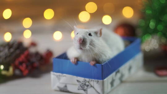 圣诞节盒子里的老鼠视频素材模板下载