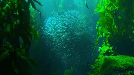 热带海底水下鱼群清澈见底